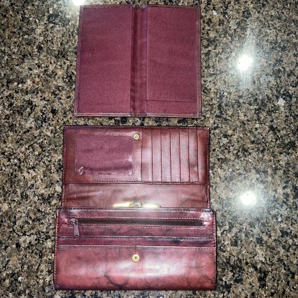 Gorgeous Vintage Etch 2 Prym Top Grain Red Burgundy Leather Wallet Coin Purse